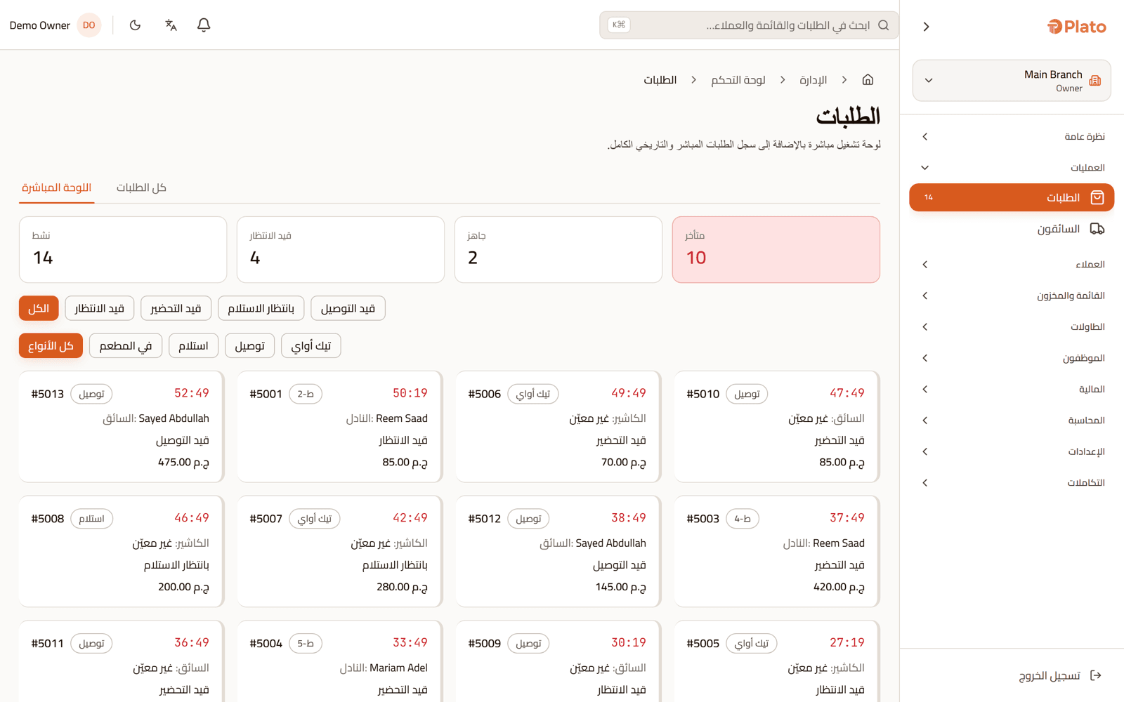 لوحة الأوردرات